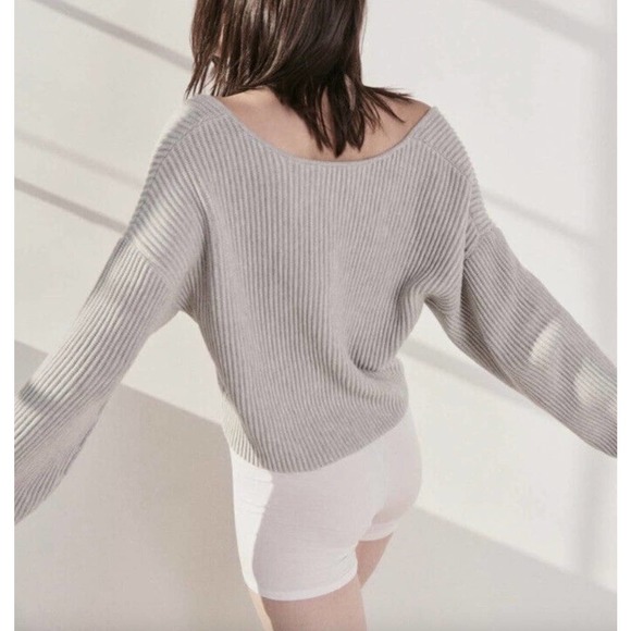 Lunya Cozy Cotton Silk Reversible Ribbed Pullover Sweater Mellow Grey Heather - Picture 3 of 15